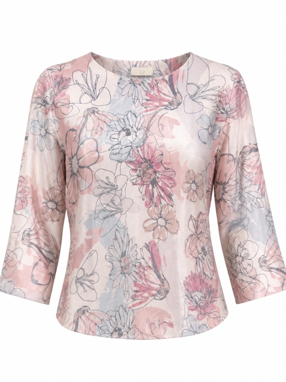 Sioni Pink & Light Blue Floral Scoop-Neck Blouse